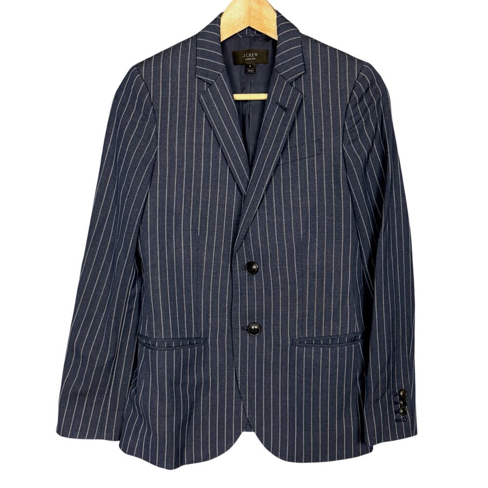 J.Crew Ludlow Blazer Womens 2 Blue Double Pinstripe Tollegno Italian Wool Jacket - Picture 2 of 9